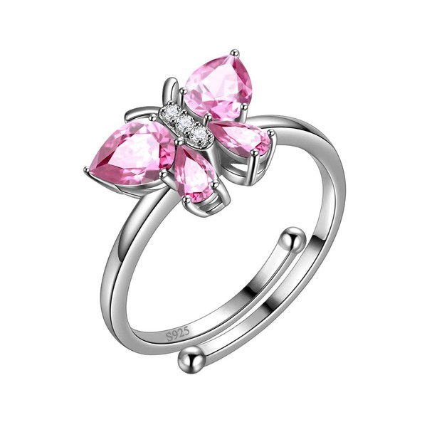Pink Butterfly Rings Women 925 Sterling Silver Animal Butterflies October