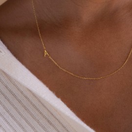 Thaivor Initial Necklaces for Women Dainty Gold Letter Necklace Sideways Initial Necklace Cute Name Necklace Simple Choker Necklaces for Women Trendy Gold Jewelry Gifts (M)