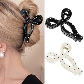 PUSCOBSY Hair Clips for Women Hair Clip Large for Thick Hair 11 cm Hair Bow Hair Clips Non-Slip Strong Hold Hair Clip Wave Dot Black Beige