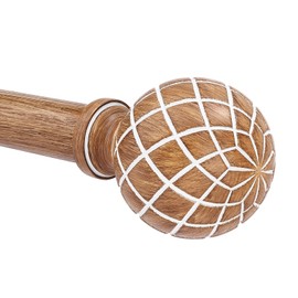 Wolistsa Boho Wood Curtain Rods for Windows 48 to 84 Inch, Wooden Decorative 1 Inch Diameter Vintage Curtain Rod, Farmhouse Adjustable Heavy Duty Drapery Pole with Imitation Wood Grain Mesh Finials