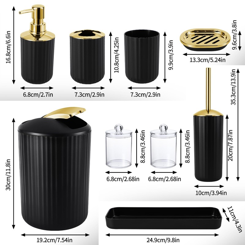 XLHOMO 9PCS Black and Gold Bathroom Accessories Set Complete with