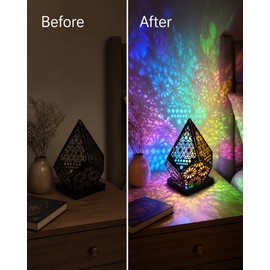 Colorful Star Projection Table Lamp for Bedroom Decor – USB and Battery Powered Wooden Night Light for Cozy Ambiance