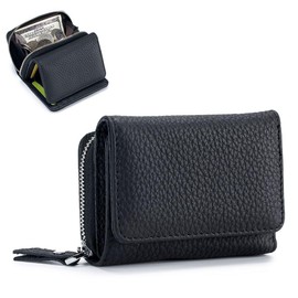 ZhaoCo Women's Small Wallet with Coin Compartment & RFID Protection, Genuine Leather Mini Wallet Credit Card Holder for Women Girls, black, Classic