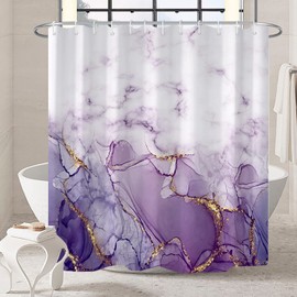 Uiiooazy Marble Bathroom Shower Curtain Purple Gold Waterproof Fabric Shower Curtains with Hooks Watercolor Abstract Shower Curtain Cloth 72x72 inches