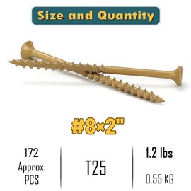 WELLOCKS Deck Screws 2", Wood Screws #8×2", Tan 158 PCS, Superior Rust Resistant, Epoxy Coated, Above 1000 Hour Salt Spray Coating T25 Torx Star Bit Included for Outdoor Wood Fence