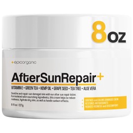 Epic Organicum After Sun Lotion | Sunburn Relief | Aloe Vera & Vitamin E Cream | Body Lotion & Face Moisturizer | Lotion for Dry Skin | Itchy Skin Relief | Moisturizer Face Cream | 8 oz