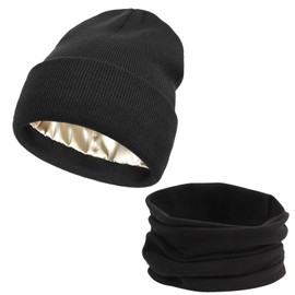 CVDYWDJIE 1 Wool Hat and 1 Scarf, Warm Winter Supplies, Beanie Knitted Hat, Simple Knitted Hat, Windproof Neck Scarf, black