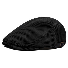 PivotWing Men's Flat Cap Lightweight Breathable Flat Cap Soft Mesh Summer Hat, black, 55-59