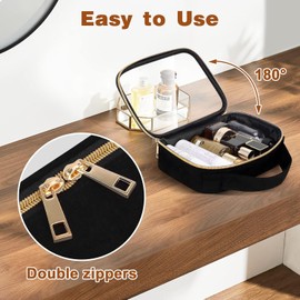 Toiletry Bag, 2 Pack Clear Makeup Bags with Handles, Clear Toiletry Bags, PVC Clear Cosmetic Bags for Women and Men (Black, One Size)