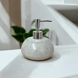 pf+a Speckled Stone Soap Dispenser, Round Shape, Grey with Chrome Pump (Soap Dispenser)