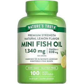 Natures Truth Mini Fish Oil Omega 3 Lemon Flavor 100 Softgels                                                                                         