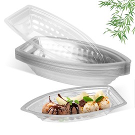 piopiocoing 50 Pack 8 oz Disposable Plastic Banana Split Boats, Plastic Ice Cream Sundae Bowls, and Clear Disposable Boat Shaped Dessert Plates for Party, Fruit and Wedding