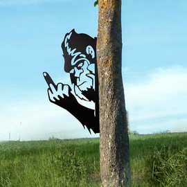 NEWWAVNO Peaking a Boo Flipping Off Bigfoot Animal Metal Sign Art Ornament,Funny Sasquatch Garden Decor Sign, Rustic Outdoor & Indoor Wall Hanging, Tree Peek Cutout Statue (10"x15")