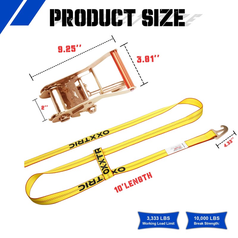 OXXTRIC 2" X10' Quick-Pick Wheel Lift Strap with Finger Hook