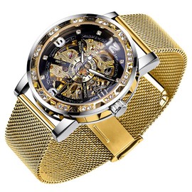 Tiong Mens Watches Fashion Green Display Luminous Hands Silver Stainless Steel Automatic Sport Watches