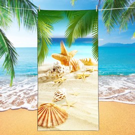 YISUMEI Microfibre Beach Towel XXL Beach Towel Lightweight Beach Towels Quick Drying Starfish Shell 180 x 90 cm
