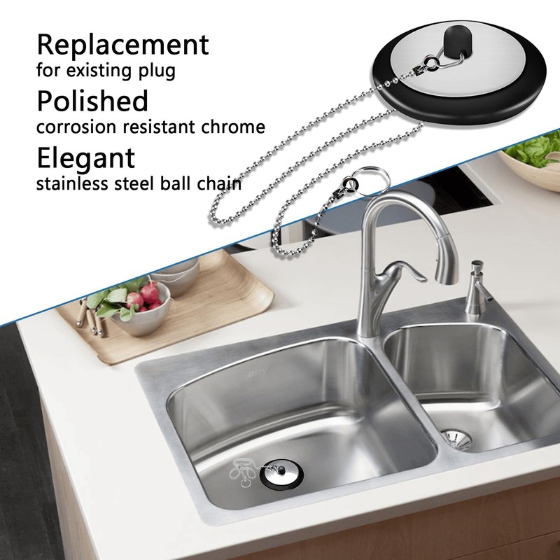 3 Pcs Universal bath plug with Chain, Bathroom Sink Plug