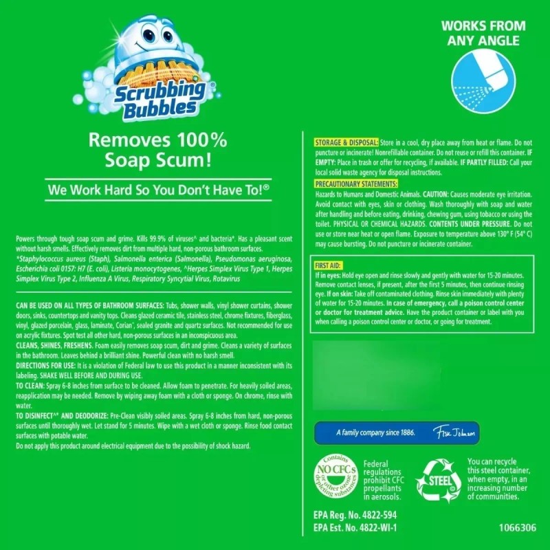 Scrubbing Bubbles Limpiador De Baño Multiusos, Elimina Residuos De Jabón,