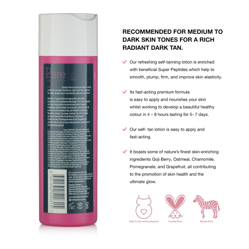 Bare by Vogue Self Tanning Lotion Dark-200 ml- Natural tanning,