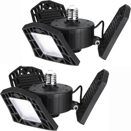 Deformable LED Garage Light - 6000 Lumen 4500K Neutral 60W, Three Leaf Garage Organization Ceiling Lighting 2-Pack