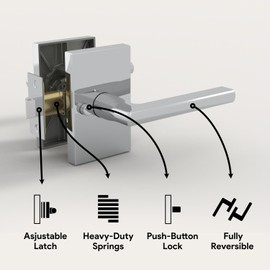 Mega Handles Glamor Privacy Lever Door Handle Set for Hallway, Closet and Bathroom, Reversible Heavy Duty Door Levers, Fits All Standard Door Sizes, Screws Included - Polished Chrome (1 Pack)