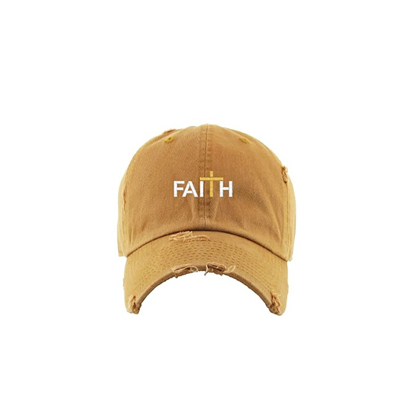 Faith with Cross Vintage Baseball Cap Embroidered Cotton Adjustable Distressed