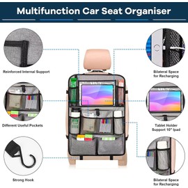 YooGoal Car Seat Organizer, 2 Pack Backseat Car Organizer for Kids, Car Back Seat Protector Car Travel Accessories with Pad Tablet Holder and 9 Storage Pockets, Grey