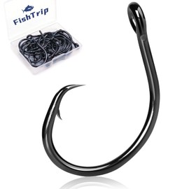 FishTrip Circle Hooks Saltwater 25pcs,in-Line Circle Fishing Hooks 3X Strong for Catfish,Black/High Carbon Steel/Non-Offset/Closed Eye/Wide Gap for Striped Bass Salmon (Size 6/0)