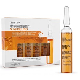 Lanosterín Profesional Loción Reestructurante Semi de Lino con Keratina y Proteína de Trigo - Tratamiento Capilar Anti Frizz y Reparador (12 Ampollas de 13 ml)