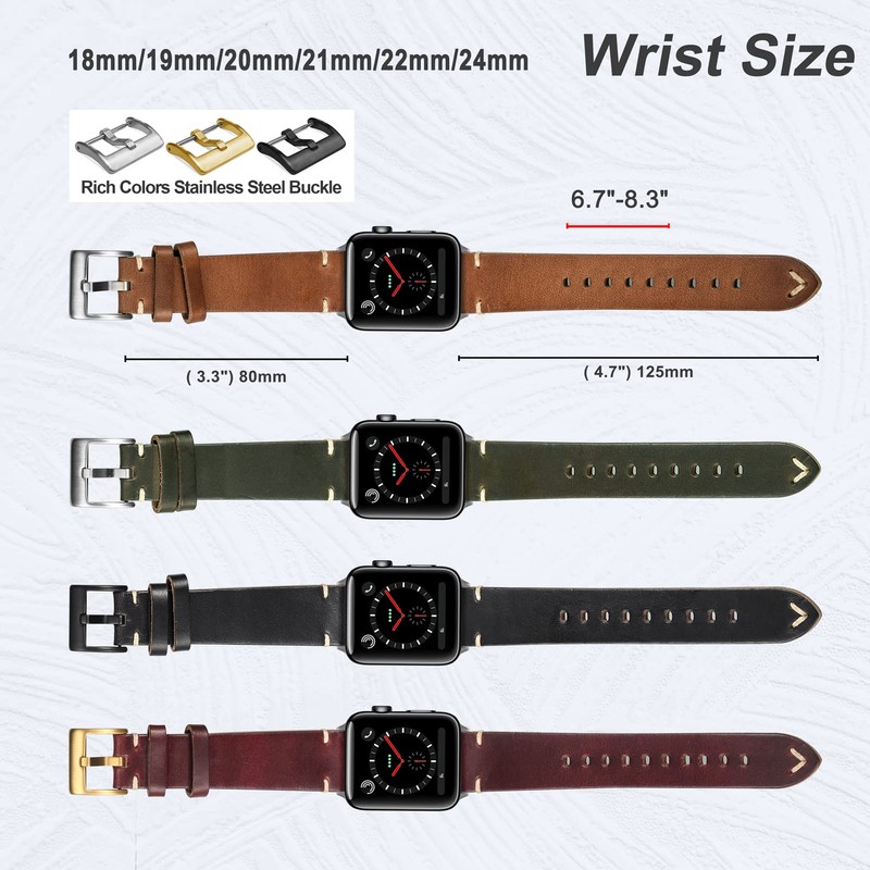 Leather Watch Bands, Horween Leather Watch Strap for Men 18