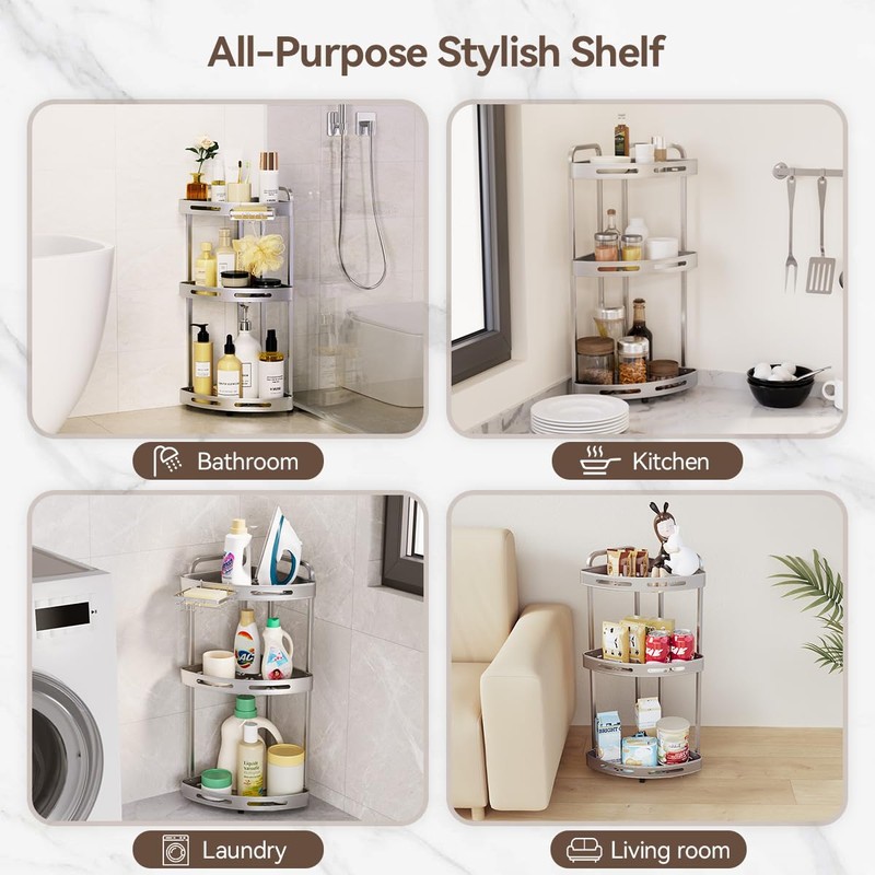 Binecer Corner Shower Caddy Standing, 3 Tier Shower Organizer Stand