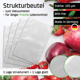 CASO 50 Structured Vacuum Seal Bags for All Bars, Vacuum Seals, & Foil Welding Machines, BPA-Free, Strong & Tear-Resistant Approx. 105 µm, Stable Weld, Suitable for Sous Vide