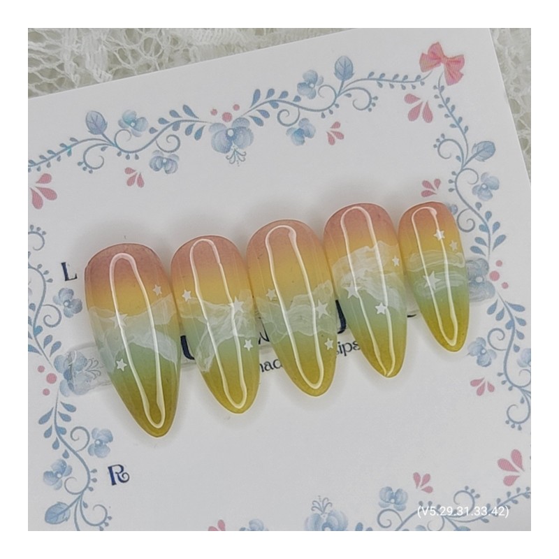 Mood pastel gradient handmade nail tips. Pedi tips - Stiletto