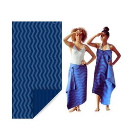 Aquaiss Reversible Microfiber Beach Towel & Sarong Wrap – Quick Dry, Sand-Free, Lightweight Travel Towel – Button Secured – 64"x33" – Fits Women's Sizes S to 4X, (Dark Blue Chevron)