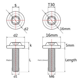 Wanyifa Titanium Bolt M6 10 15 20Mm Torx T30 Screws for Bicycle Motorcycle Car Pack of 4 (M6X20Mm, Black) M6X20Mm Blue