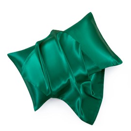 HommxJF Blackish Green Satin Pillowcase Queen Size Set of 2 for Hair and Skin,Blackish Green Silk Pillowcase Breathable Pillowcase with Envelope Closure