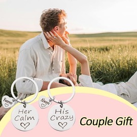 Couples Valentines Day Gifts for Boyfriend Girlfriend Long Distance Relationship Gifts for Him Her Couple Anniversary Birthday Gifts for Wife Husband Her Calm His Crazy Keychain Couple Keychains 2 Pcs