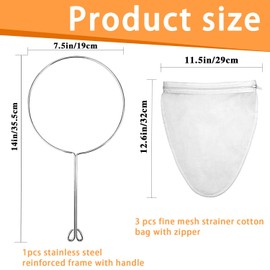 Ultra Fine Mesh Strainer with Stainless Steel Handle, Reusable Food Grade Juice Strainer, Cheesecloth Strainer with Zipper for Nut Milk, Coffee, Butter, Juices and Cheese (Medium)