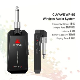 M-VAVE WP-5G Wireless 5.8G Guitar System Rechargeable Audio Transmitter and Receiver ISM Band for Electric Bass Guitars Amplifier Accessories