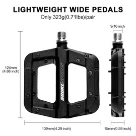 SOUKE Bike Pedals Road Mountain Biking Nylon Sealed Bearing 9/16 Inch Lightweight Platform Flat Non-Slip for Cycling Bicycle MTB BMX