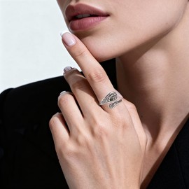 Jewlikee Mushroom Rings for Women Mushroom Jewelry Spoon Moss Agate Ring 925 Sterling Silver Gifts Snail Vintage Thumb Open Adjustable Size 7