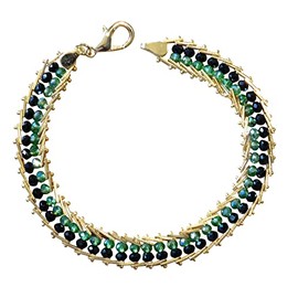 Gifts by Lulee, LLC Santeria Collection Oggun Ogun Echu Manilla pulso Brazalete Pulsera Idde Gold Plated Enchape de Oro y Cuentas de Cristal Verdes y Negras Cierre de Langosta