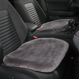 OGLAND 2 Pack Fluffy Genuine Warm Fuzzy Sheepskin Car Seat Covers for Auto Interior Accessories Cushion with Soft Wool Fur Non-Slip (Graphite, 2 Pieces Front)