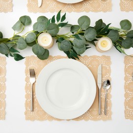 Juvale 100-Pack Brown Rectangle Disposable Placemats - Fall Lace Paper Doilies for Wedding Table, Thanksgiving, Party (15.5x11.7 in)