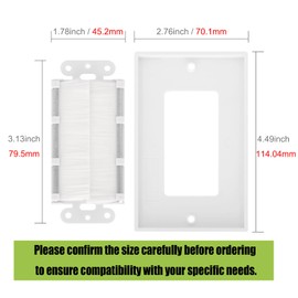 LEENUE LEENUE Brush Wall Plate, Single Gang Wall Plate Cable Pass Through for Low Voltage Wires, Cord Hider for Wall Mount TV, 2-Pack, White