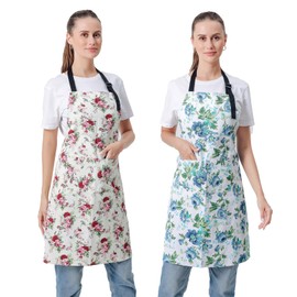 multifuns 2 Pcs 100% Cotton Floral Aprons with pockets for Men Women, Adjustable Bib Grill Large Aprons with 2 Pockets for Kitchen Cooking Garden Apron (Colorful Flowers, 60 * 80cm)