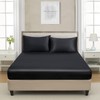 Silky Satin Fitted Sheet Classic Luxury Silky Soft Plain (Black,