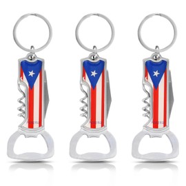 Multifunctional Bottle Opener Keychain Corkscrew Keychains - Carribean Countries - Set of 3 (Puerto Rico)
