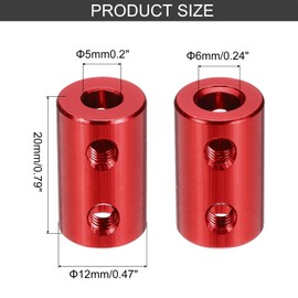 sourcing map Rigid Screw Coupling 5mm to 6mm Shaft Coupler Connector L20mm x D12mm Aluminum Alloy Joint Connector Set for 3D Printers DIY Encoder with 20 Screws, Red, 5Pack
