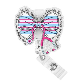 Pediatric Nurse Bow Badge Reel Retractable Clip Cute NICU L&D OBGYN Labor and Delivery Badge Reels for Nurse Gifts Nursing Badge Holder Work Office Alligator Clip Badge Accessories